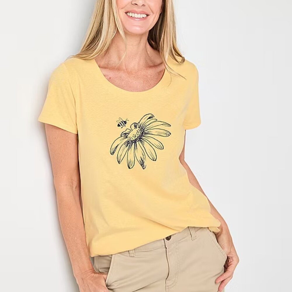St. John's Bay Womens Crew Neck Short Sleeve T-Shirt, Flower Daisy Print, Yellow - Picture 3 of 4